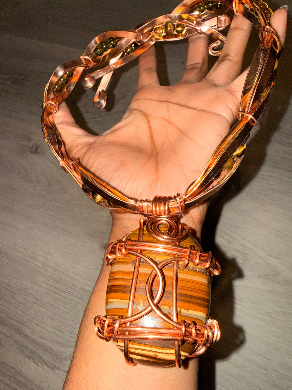 The Aligned One~Jade~Tiger Eye~Citrine Necklace